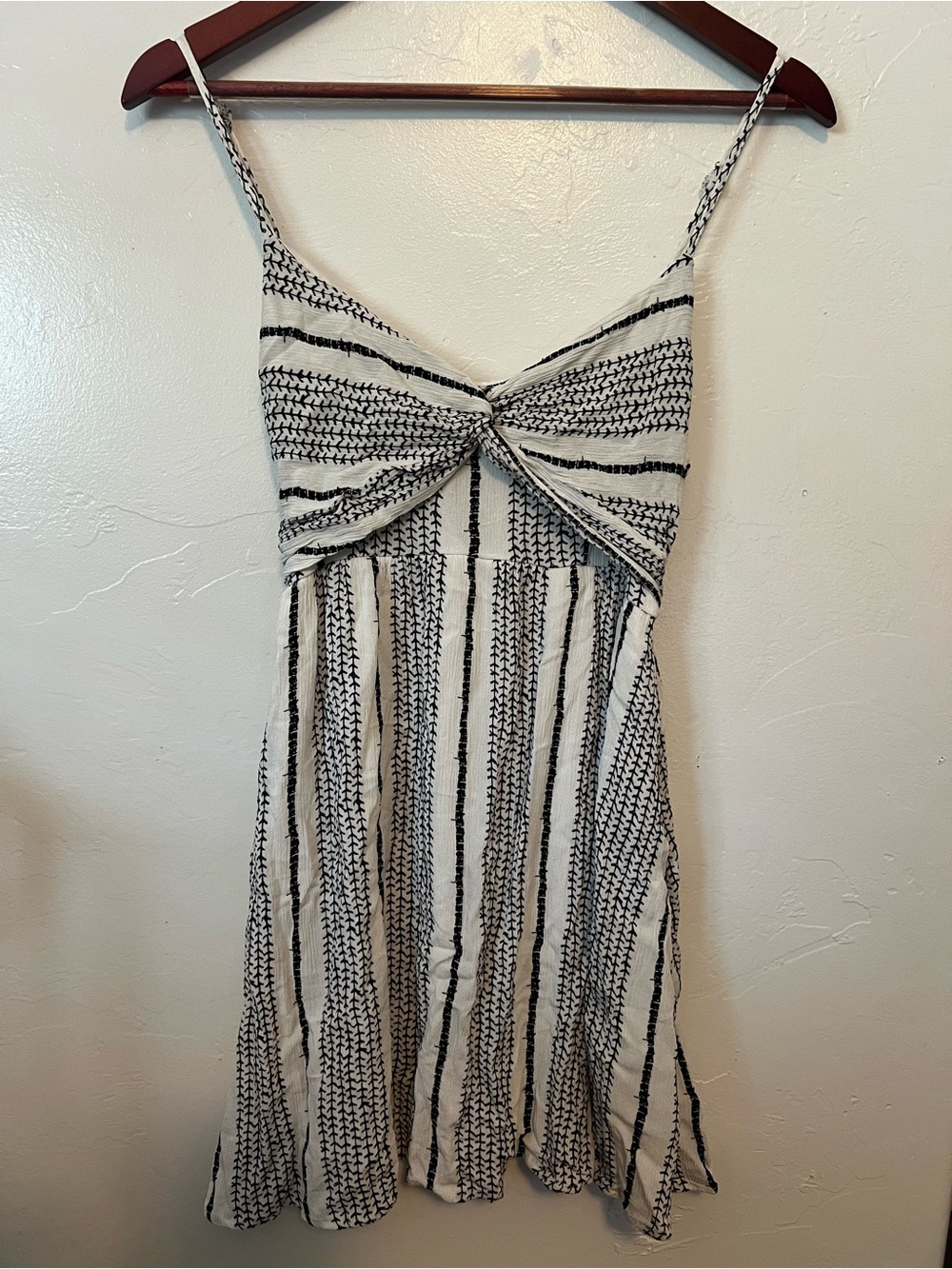 Camelia Black & White Striped Knot-Front Mini Dress with pockets Size M
